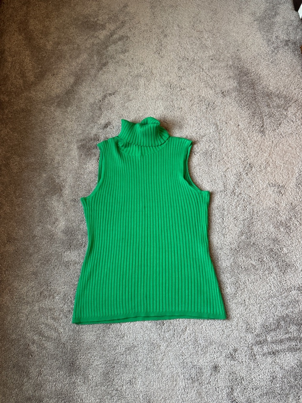 Focus 2000 Green Ribbed Sleeveless Turtleneck Sweater Top SIZE M